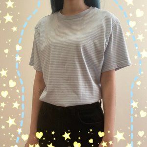 Pastel Sky Light Blue Stripe Forever 21 F21 Shirt T-Shirt Short Sleeve Small